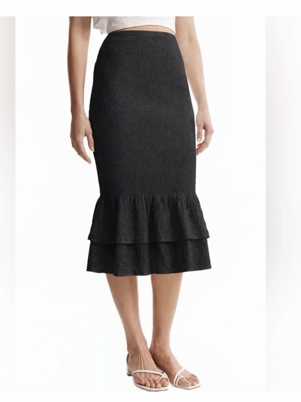 Abercrombie & Fitch Black Tiered Ruffle-Hem Midi Skirt
